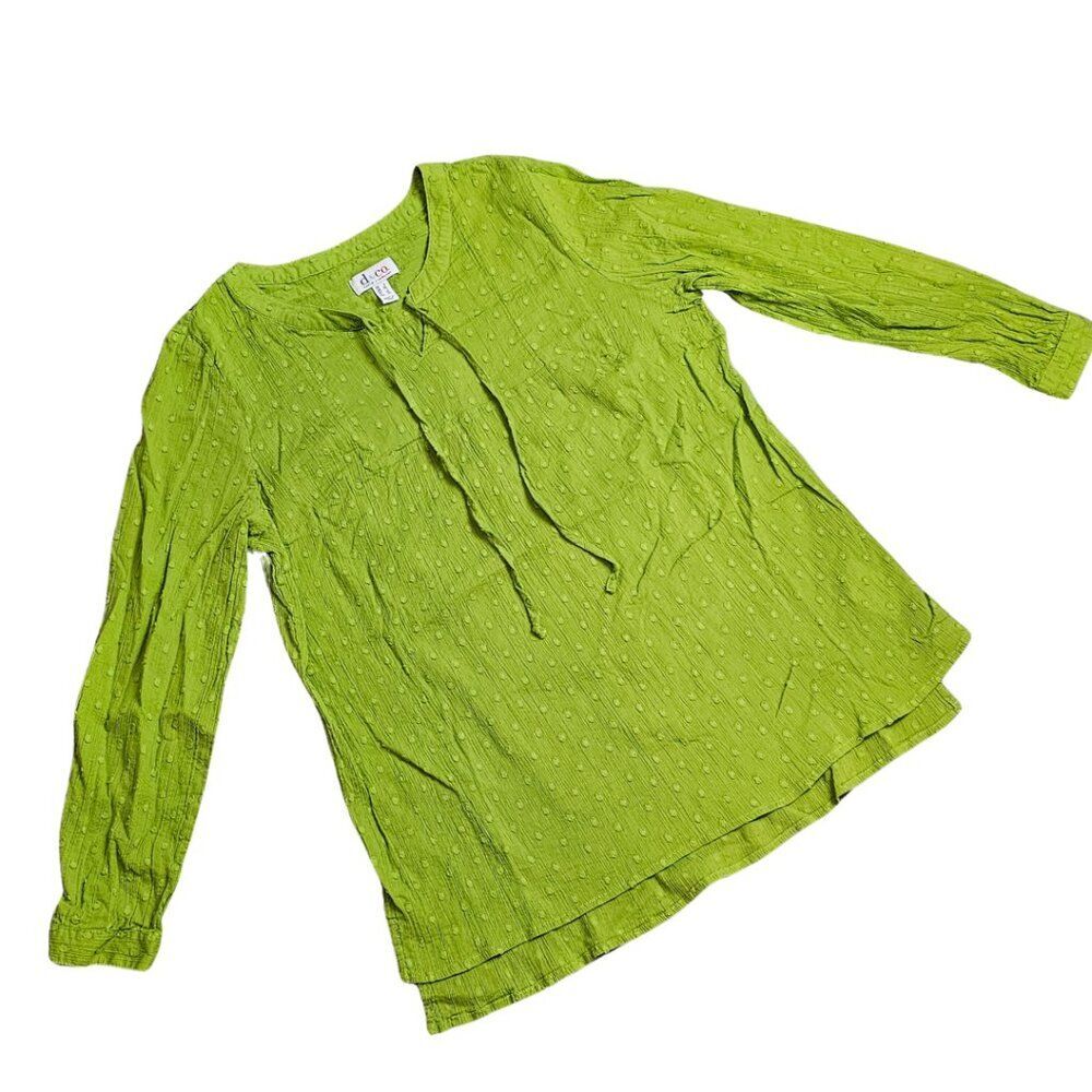 100% Cotton Tunic Green Top Flowy Casual Long Sleeve Size L Fairycore Forestcore
